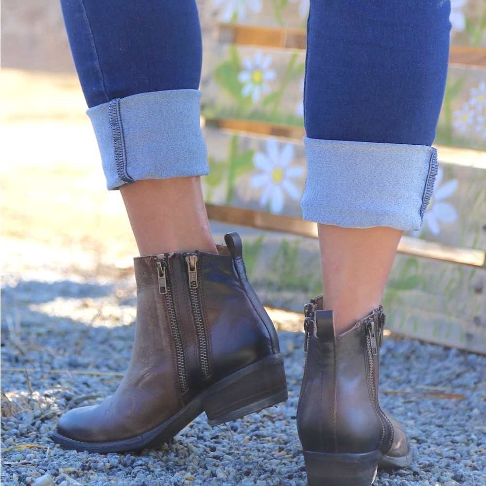 Brown leather ankle boots